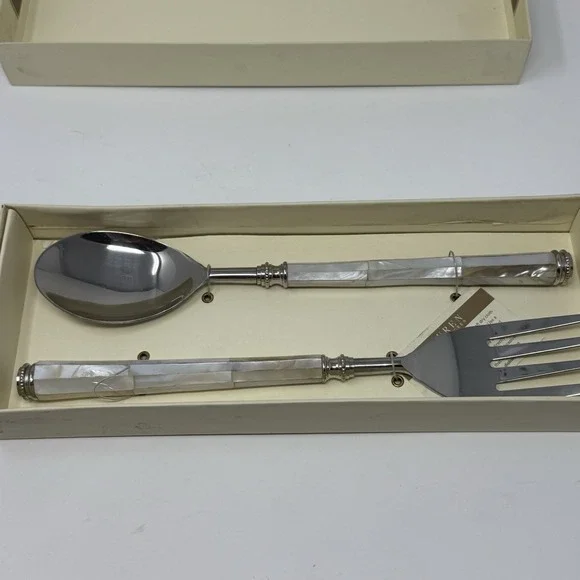 Ralph Lauren 2 Piece Salad Serving Set Spoon Fork Mother Of Pearl Silverware - Picture 3 of 7